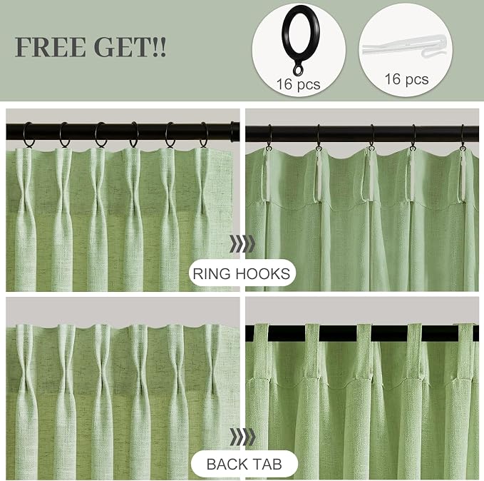 Sage Green Pinch Pleated 84 Inch Curtains - Image 3