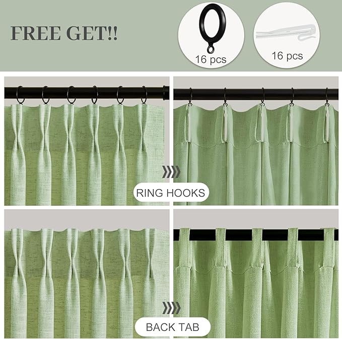 Sage Green Pinch Pleated Curtains 90 Inch Length 2 Panels - Image 3