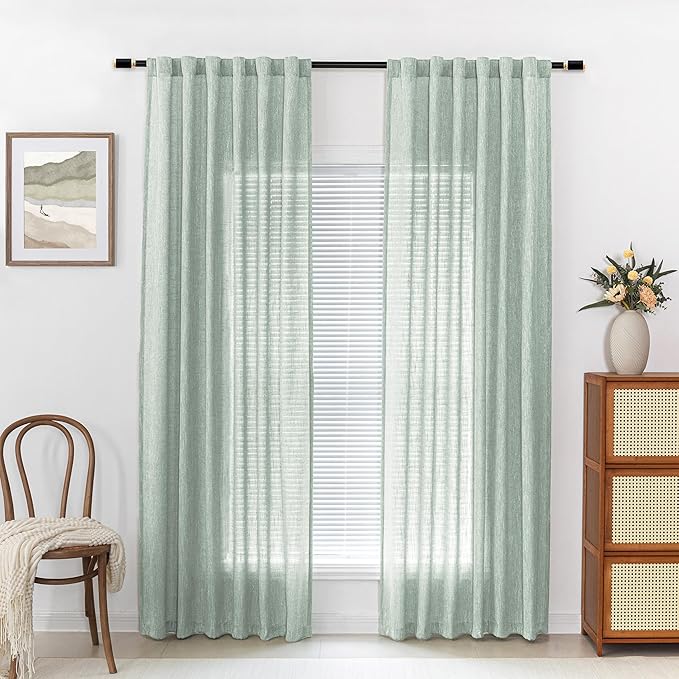 MYSKY HOME Living Room Curtains 84 Inches Long Semi Sheer Light Filtering - Image 2