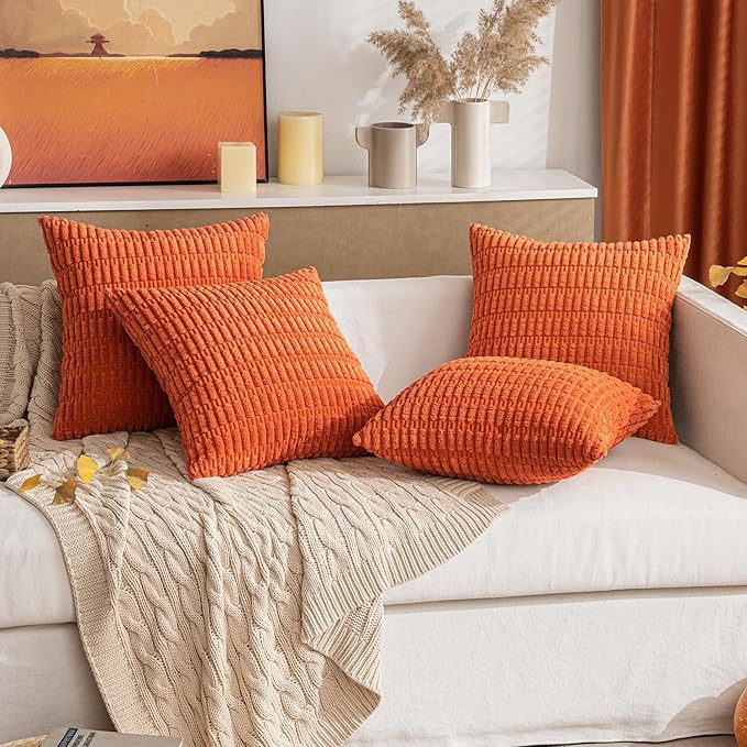 MIULEE Pack of 2 Orange Corduroy Decorative Pillow Covers 16x16 Inch Soft Boho - Image 7