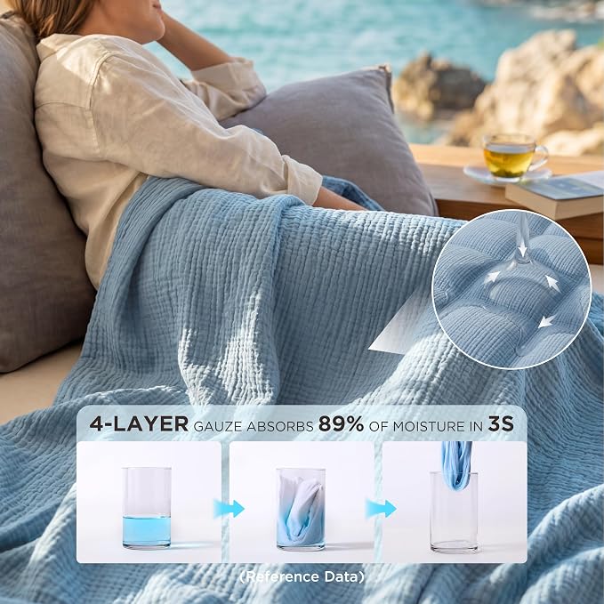Bedsure 100% Cotton Muslin Blanket King Size - Image 3