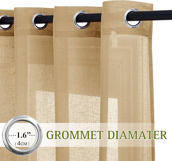 NICETOWN Linen Blend Flax Sheer Window Curtains, Ring Top Semi Sheer Drapes - Image 2