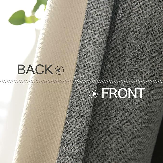 MIULEE Linen Texture Curtains, 2 Pack Dark Grey 52x108 Inch, Room Darkening - Image 6