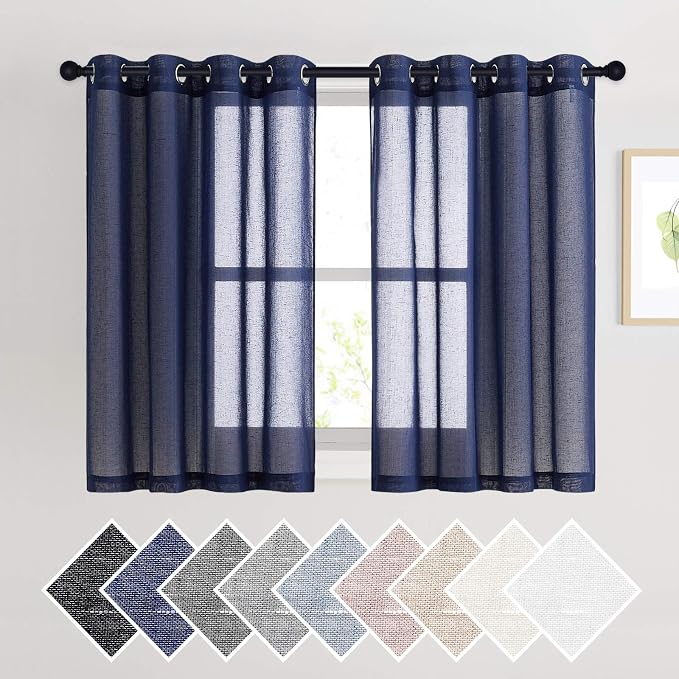 NICETOWN Dark Blue Flax Sheer Linen Curtains by NICETOWN
