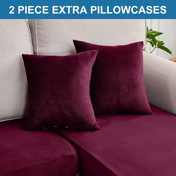 Couch Cover 8-Piece Elastic Velvet Couch Cushion Covers & Chaise Slipcovers - Image 8
