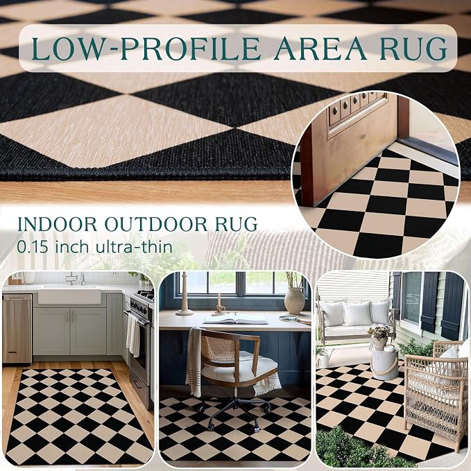 Black Tan Checkered Entry Rug - Image 5