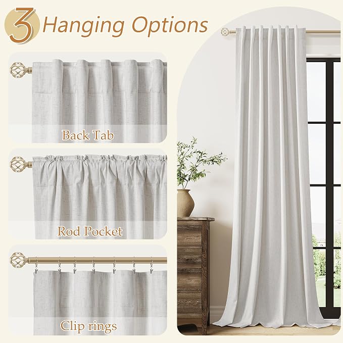 Guken 108 Inch Long Natural 100% Blackout Curtains - Image 6
