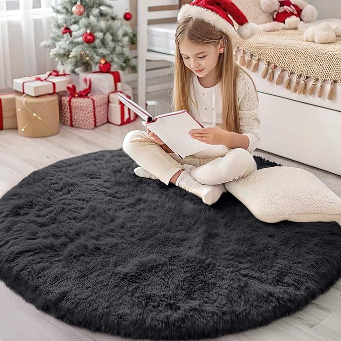 OLANLY Black Round Rugs for Bedroom by OLANLY