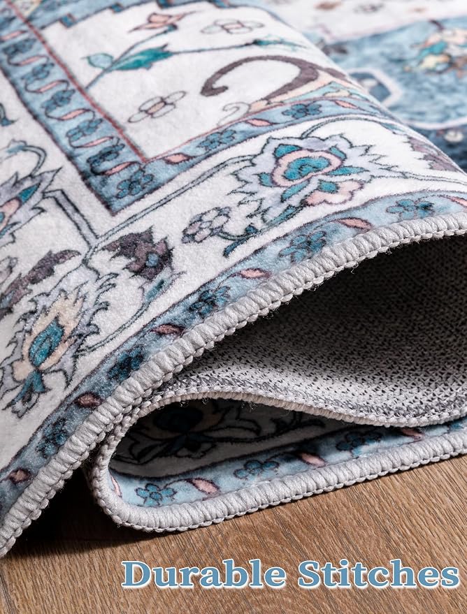 SERISSA Boho Washable Runner Rug, 2x6 Rug Non-Slip Vintage Blue Hallway Kitchen - Image 8