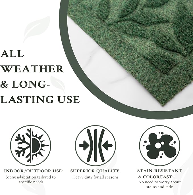 Green Leaves Outdoor Indoor Entrance Doormats, Absorbent Durable Heavy Duty - Image 6