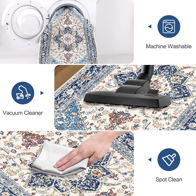 Yamaziot Washable Runner Rug, 2x8 Non-Slip Boho Vintage Hallway Rug - Image 4