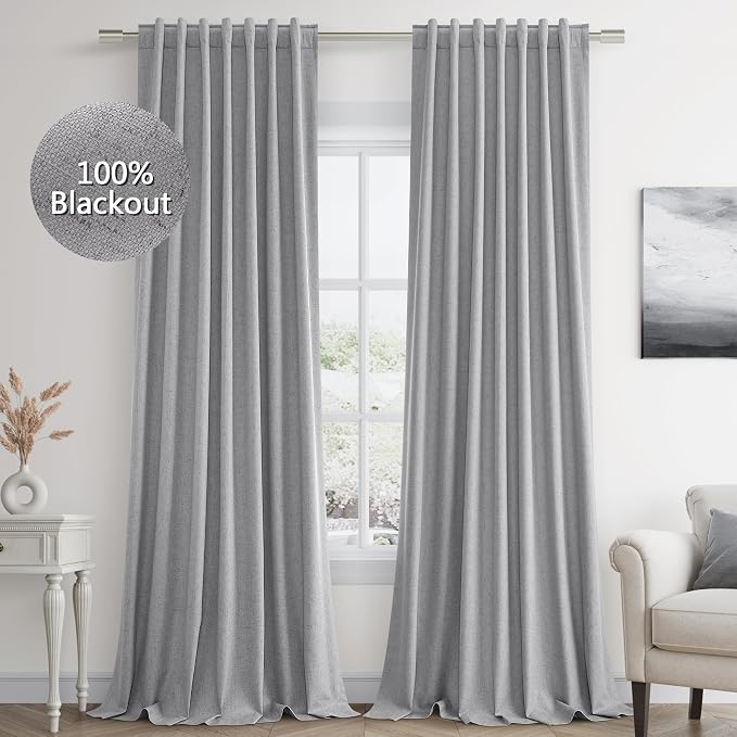 Guken Grey 100% Blackout Curtains 96 Inch Length 2 Panels Set by Guken
