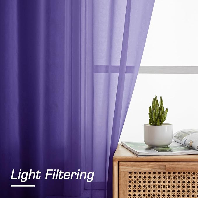 OWENIE Purple Sheer Curtains, Sheer Curtains 84 inch Length 2 Panels Set - Image 6