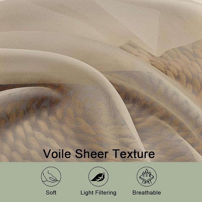 OWENIE Sheer Curtains 84 Inches Long 2 Panels Set, Sheer Taupe Curtains - Image 5