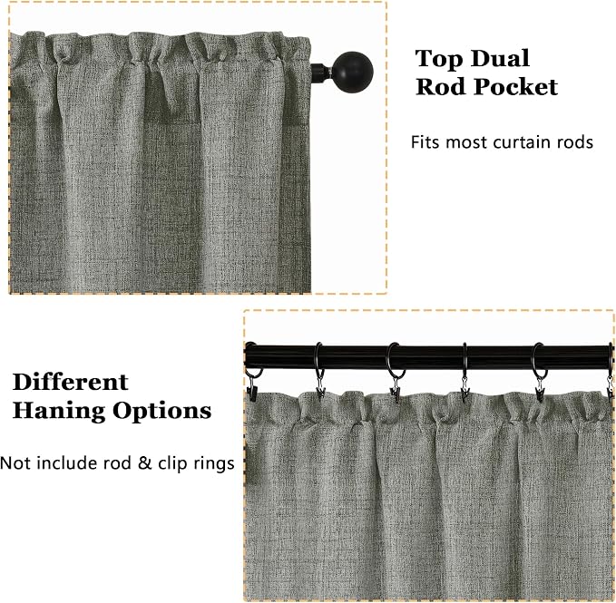 OWENIE Dark Grey Valances for Windows 1 Pcs, Light Filtering Textured Farmhouse - Image 4