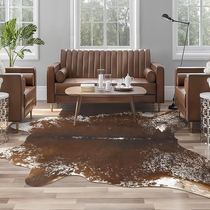 AROGAN Western Decor Faux Fur Cowhide Rug, 6.2x7 Feet Premium Animal Skin Cow by AROGANAREARUG