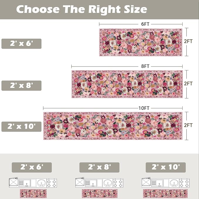 Pink Rug for Hallways Kitchen Rug 2x6, Non Slip Washable Rugs - Image 2