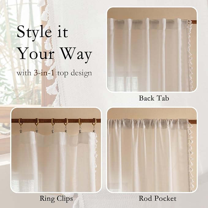 MYSKY HOME Boho Farmhouse White Long Curtains - Image 3