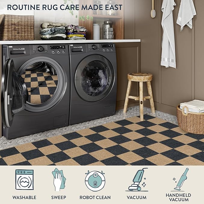 Lahome Colette Checkered Easy Jute Carpet, Washable Area Rug 6x9 Neutral - Image 6