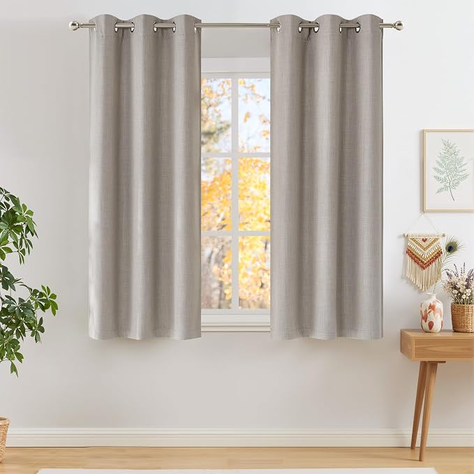 NICETOWN Short Faux Linen Angora Blackout Curtains 63 inches Long by NICETOWN