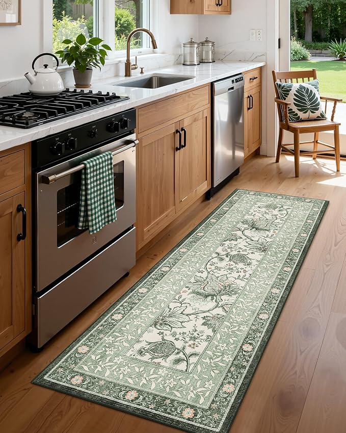 GarveeHome Sage Green 2.5 x 8 Washable Kitchen Runner Rugs Non Slip Provence - Image 2