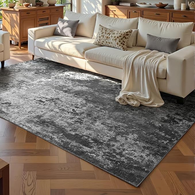 Ompaa Living Room Rug 5x7 Black Area Rug Machine Washable Boho Carpet Non Slip - Image 2