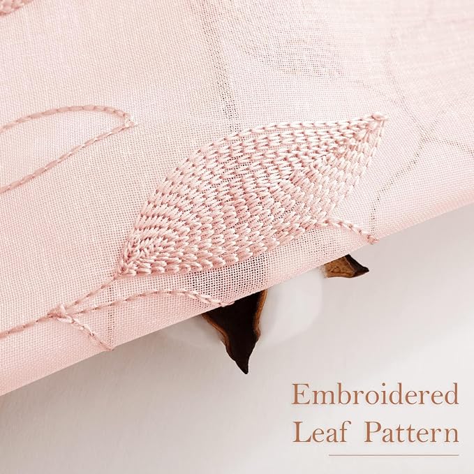 HOMEIDEAS Blush Pink Sheer Curtains 52 X 96 Inches Length 2 Panels Embroidered - Image 2