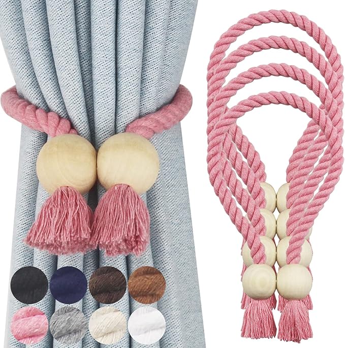 4 Pack Magnetic Curtain Tiebacks Cotton Hand Woven Tie Back Decorative Rope by CurtianTiebacks