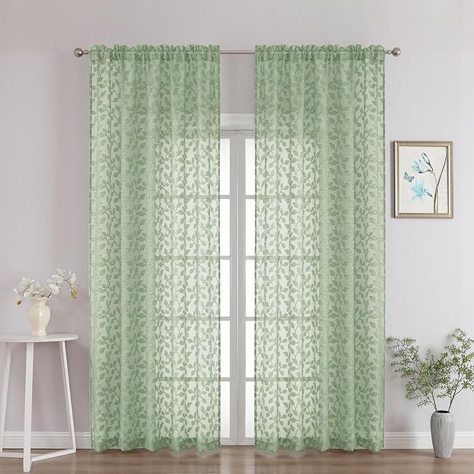 Chyhomenyc Sage Green Sheer Curtains 90 Inch Length 2 Panels Set, Light by Chyhomenyc