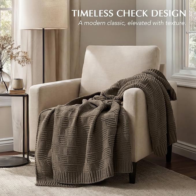 EVERGRACEHOME Modern Checkered Chenille Throw Blanket, Soft Cozy Plaid Knitted - Image 5