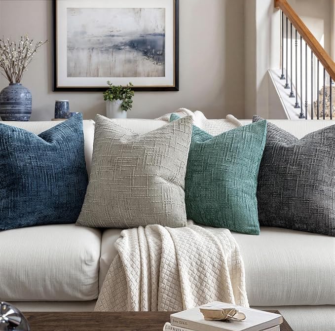 MIULEE Chenille Textured Throw Pillow Covers Light Grey 18x18 Set of 2 | Slubby - Image 5