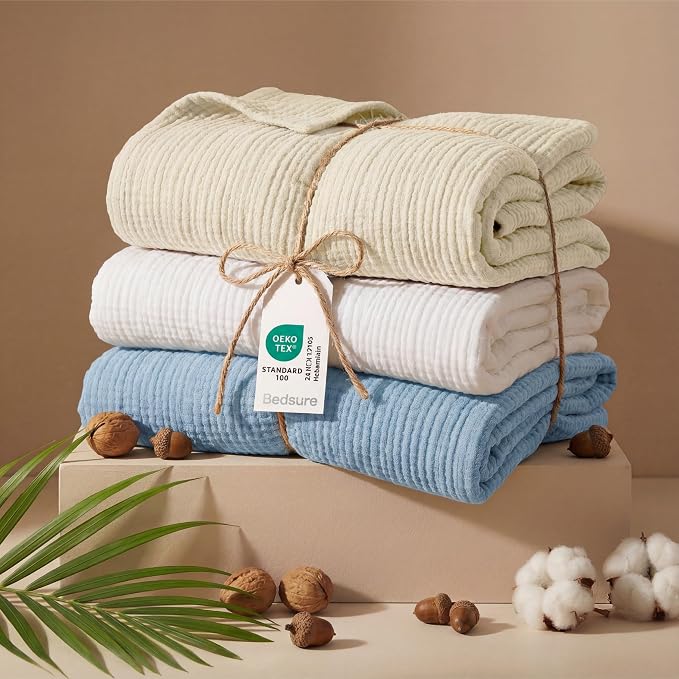 Bedsure 100% Cotton Muslin Blanket King Size - Image 5
