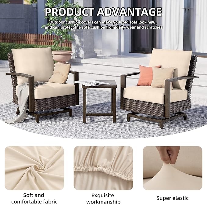 8Pcs Outdoor Cushion Covers, Patio Cushion Covers, Stretch Elastic Slipcovers - Image 4