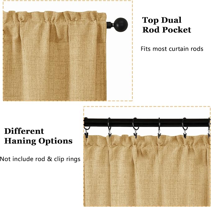 OWENIE Gold Valances for Windows 1 Pcs, Light Filtering Textured Farmhouse - Image 4