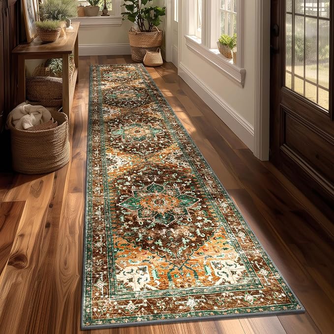 Yamaziot Washable Runner Rug, 2x10 Non-Slip Boho Vintage Hallway Rug Runner by Yamaziot