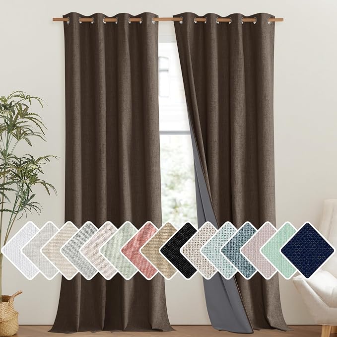 NICETOWN Coffee Vintage Linen 100% Blackout Curtains by NICETOWN