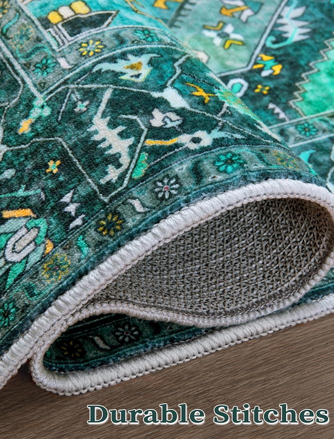SERISSA Boho Washable Runner Rug, 2x5 Rug Runner Non-Slip Vintage Teal Hallway - Image 7