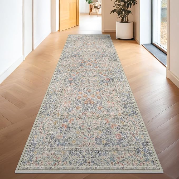 Vintage Beige Blue 3x12 Runner Rug - Image 6