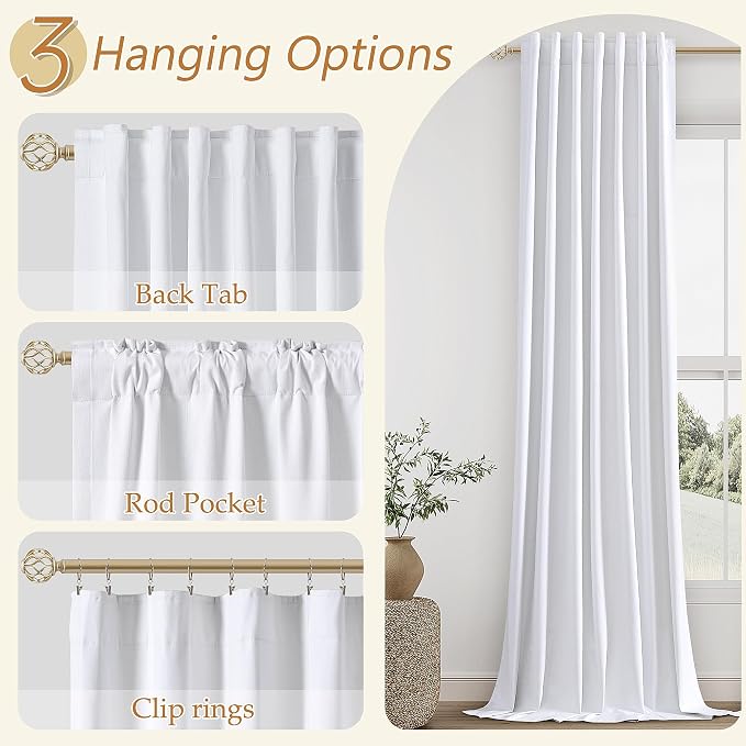 Guken White 100% Blackout Linen Curtains 54 Inch Length 2 Panels Set - Image 5