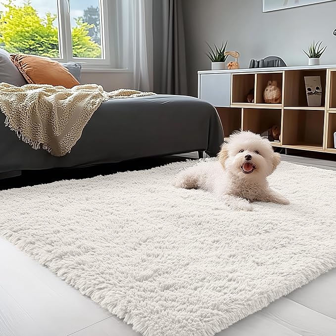 OLANLY 4x5 Machine Washable Accent Rug, Soft Fluffy Shaggy Area Rug by OLANLY