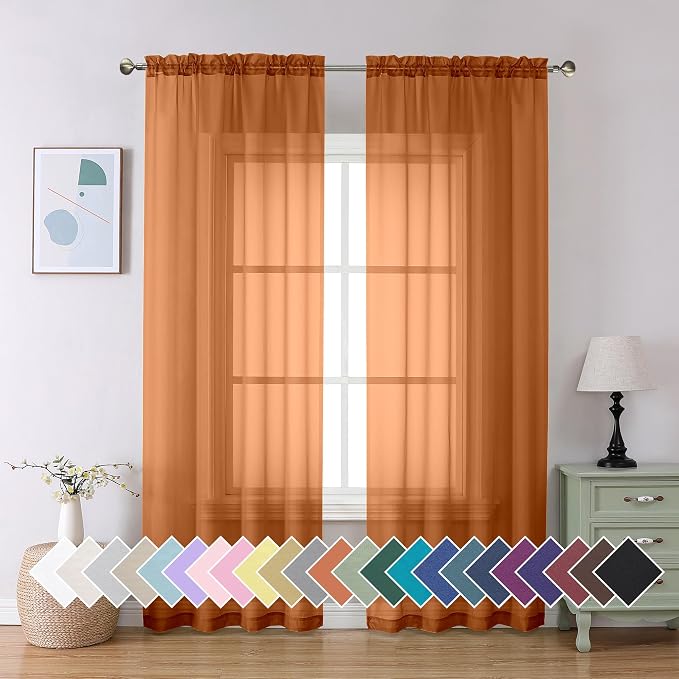 Aiyufeng Orange Sheer Curtains 90 Inches Long 2 Panels Set, Light Filtering by Aiyufeng