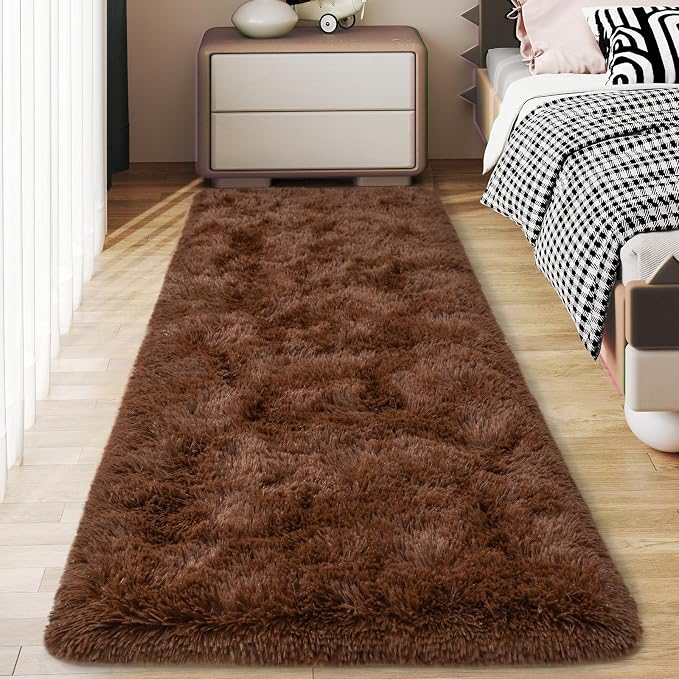 Soft Runner Rugs for Bedroom Hallways, 2x5 Brown Fluffy Shag Throw Area Rug Non by Ailyei