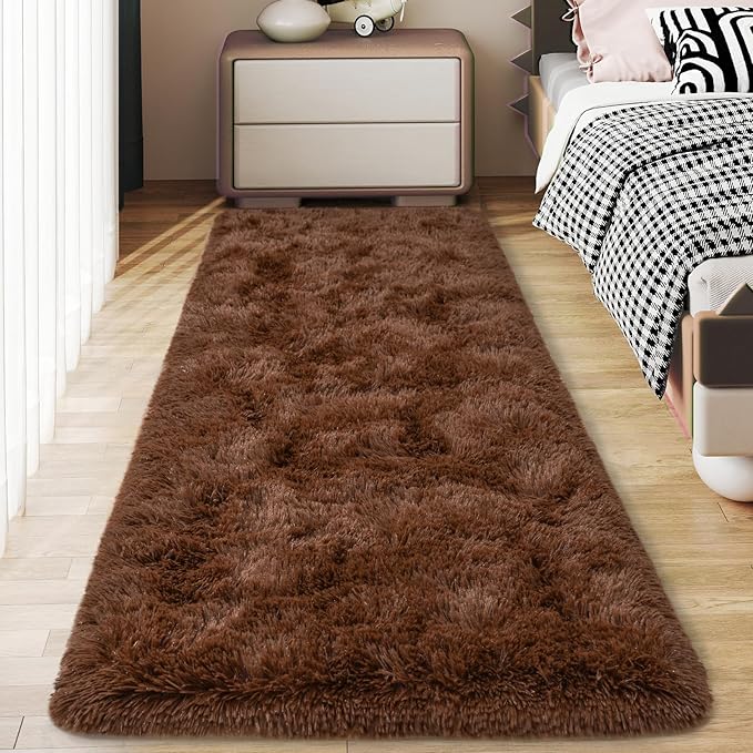 Soft Runner Rugs for Bedroom Hallways, 2x6 Brown Fluffy Shag Throw Area Rug Non by Ailyei
