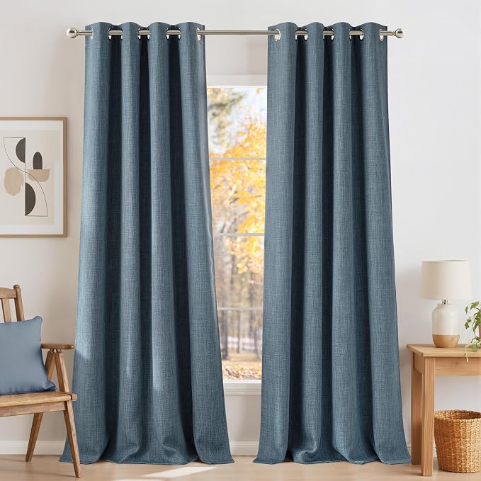 NICETOWN Faux Linen Mist Blue Blackout Curtains 84 inches Long by NICETOWN