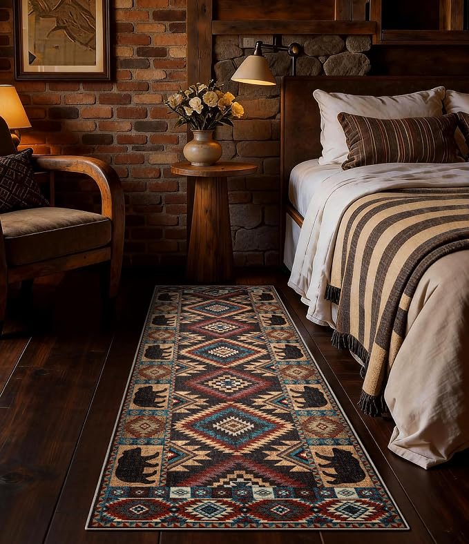 Hallway Runner Rug 2x6 Indoor Door Mat -Western Rug Bear Rustic Cabin Non-Slip - Image 4
