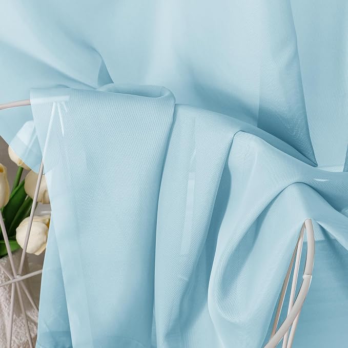 OVZME Sky Blue Sheer Curtains 63 Inches Long 2 Panels - Image 3