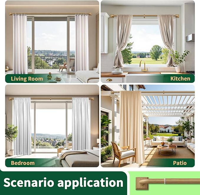 Boho Wood Grain Curtain Rods for Windows 66-152Inch Heavy Duty Wrap Around - Image 7