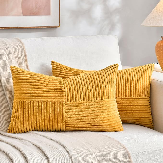 Fancy Homi 2 Packs Gold Yellow Lumbar Decorative Throw Pillow Covers 16x26 Inch by Fancy+Homi