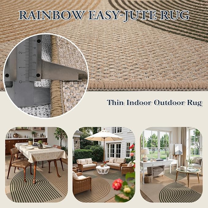 Lahome Enfys Modern Rainbow Easy Jute Rug, 8x10 Living Room Rug Indoor Outdoor - Image 3