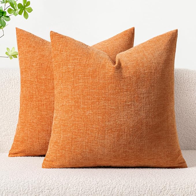 MIULEE Pack of 2 Orange Throw Pillow Covers 20x20 Inch Soft Chenille Pillow by MIULEE